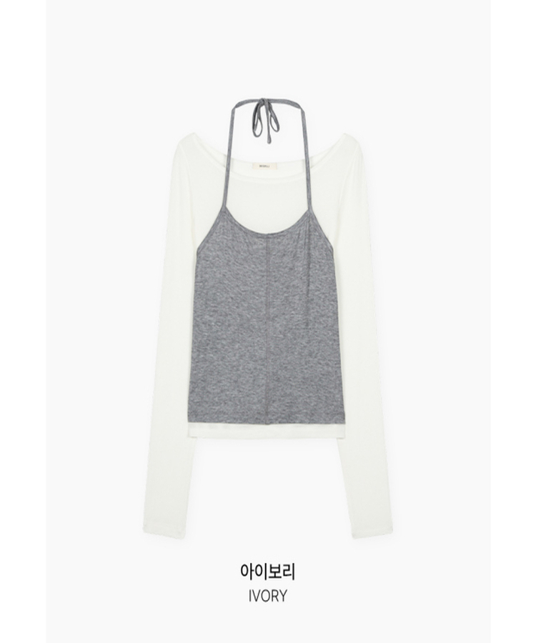 レイヤードホルターネック長袖Tシャツ