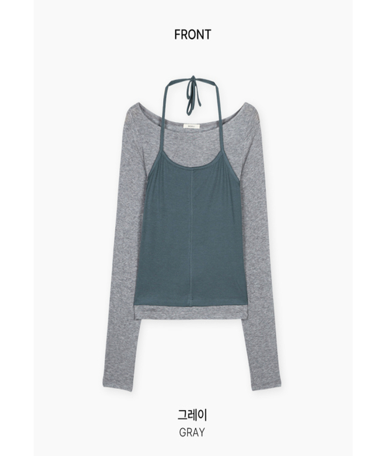 レイヤードホルターネック長袖Tシャツ