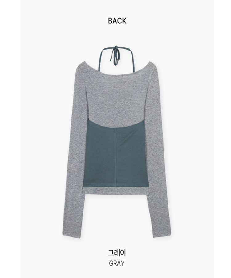 レイヤードホルターネック長袖Tシャツ