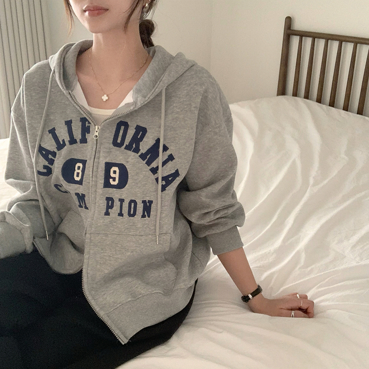 캘리 자수 레터링 봄 긴팔 투웨이 후드 집업 겨울 오버핏 아우터 루즈핏 데일리 후드티 그레이
