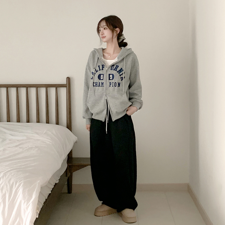 캘리 자수 레터링 봄 긴팔 투웨이 후드 집업 겨울 오버핏 아우터 루즈핏 데일리 후드티 그레이