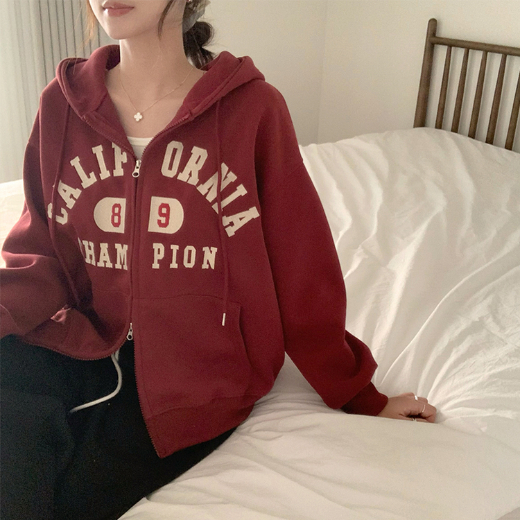 캘리 자수 레터링 봄 긴팔 투웨이 후드 집업 겨울 오버핏 아우터 루즈핏 데일리 후드티 버건디