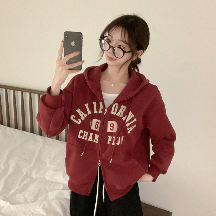 캘리 자수 레터링 봄 긴팔 투웨이 후드 집업 겨울 오버핏 아우터 루즈핏 데일리 후드티 버건디