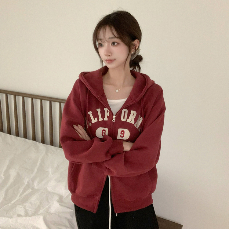 캘리 자수 레터링 봄 긴팔 투웨이 후드 집업 겨울 오버핏 아우터 루즈핏 데일리 후드티 버건디