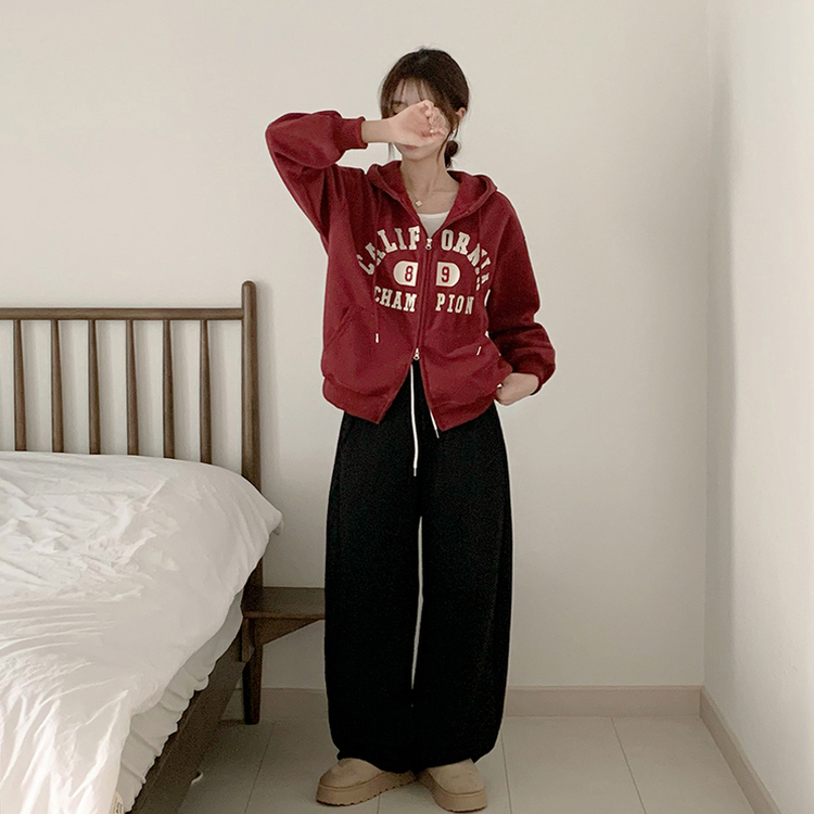 캘리 자수 레터링 봄 긴팔 투웨이 후드 집업 겨울 오버핏 아우터 루즈핏 데일리 후드티 버건디