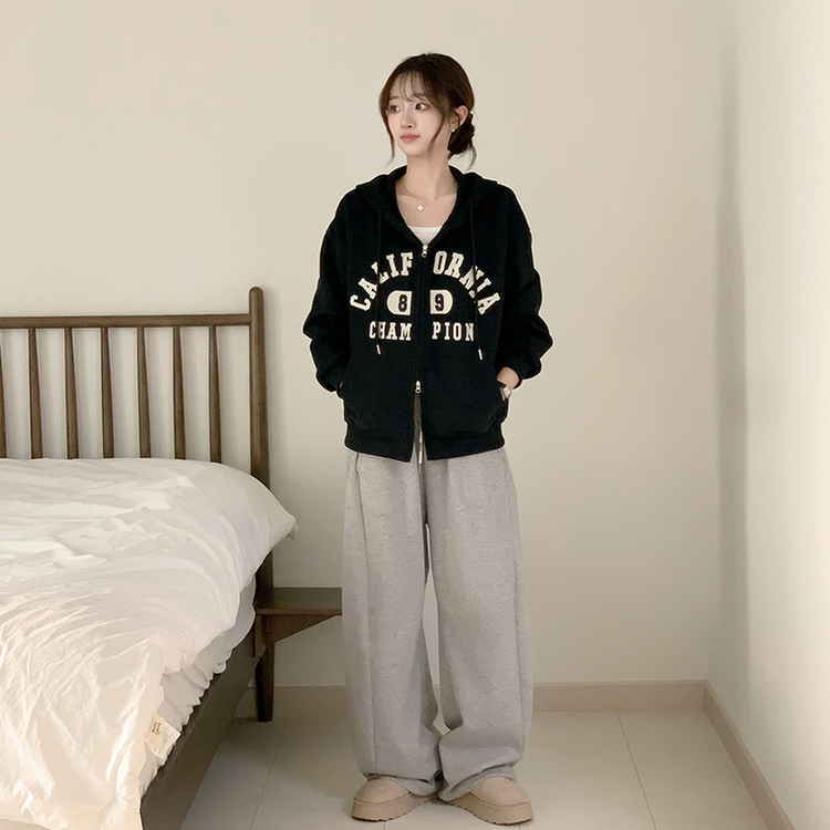 캘리 자수 레터링 봄 긴팔 투웨이 후드 집업 겨울 오버핏 아우터 루즈핏 데일리 후드티 블랙