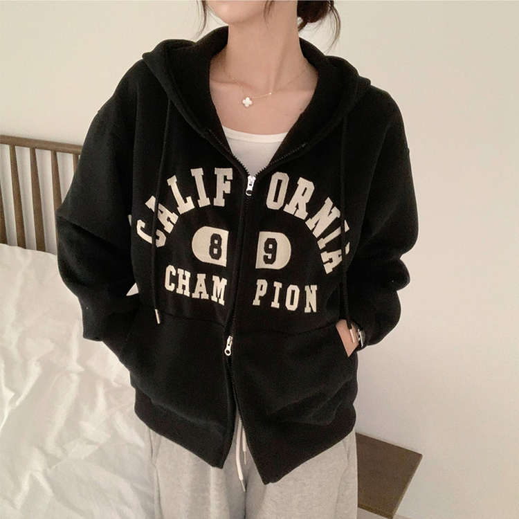 캘리 자수 레터링 봄 긴팔 투웨이 후드 집업 겨울 오버핏 아우터 루즈핏 데일리 후드티 블랙