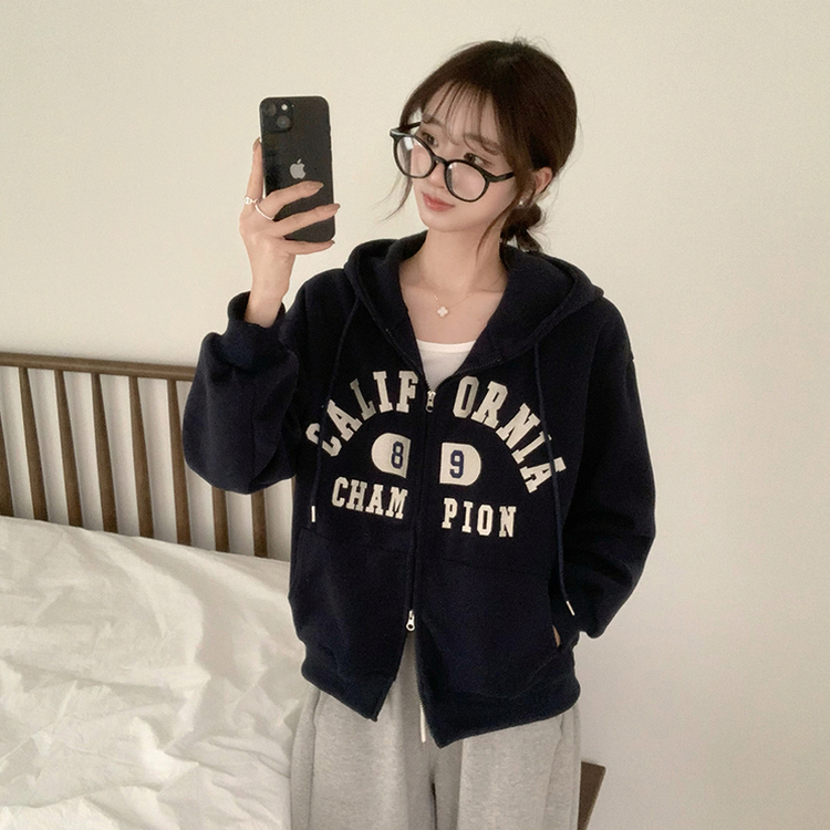 캘리 자수 레터링 봄 긴팔 투웨이 후드 집업 겨울 오버핏 아우터 루즈핏 데일리 후드티 네이비