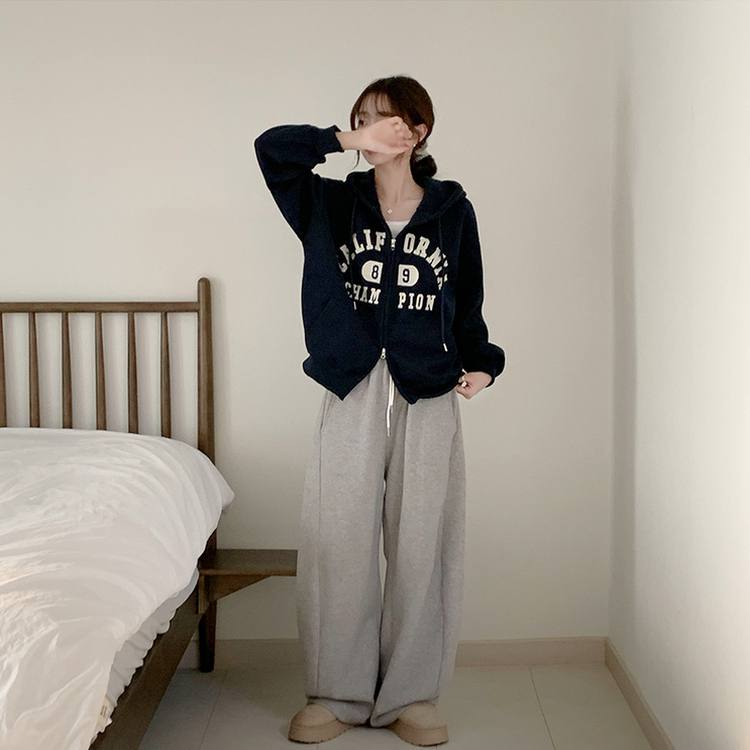 캘리 자수 레터링 봄 긴팔 투웨이 후드 집업 겨울 오버핏 아우터 루즈핏 데일리 후드티 네이비