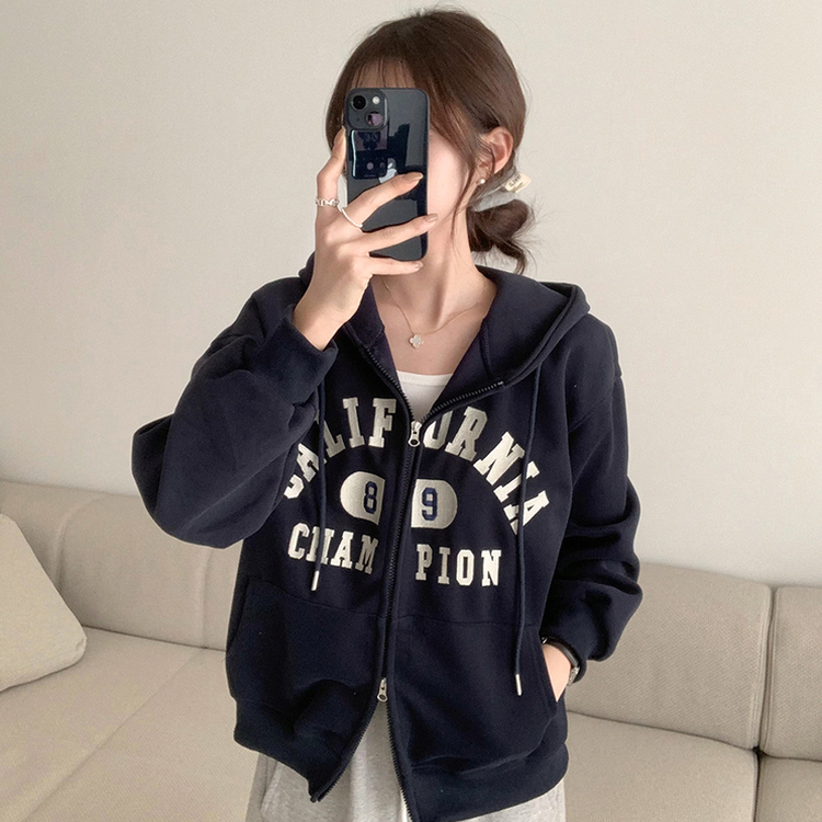 캘리 자수 레터링 봄 긴팔 투웨이 후드 집업 겨울 오버핏 아우터 루즈핏 데일리 후드티 네이비