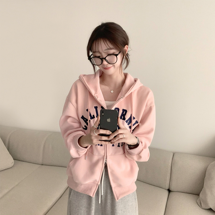 캘리 자수 레터링 봄 긴팔 투웨이 후드 집업 겨울 오버핏 아우터 루즈핏 데일리 후드티 핑크