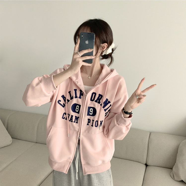 캘리 자수 레터링 봄 긴팔 투웨이 후드 집업 겨울 오버핏 아우터 루즈핏 데일리 후드티 핑크