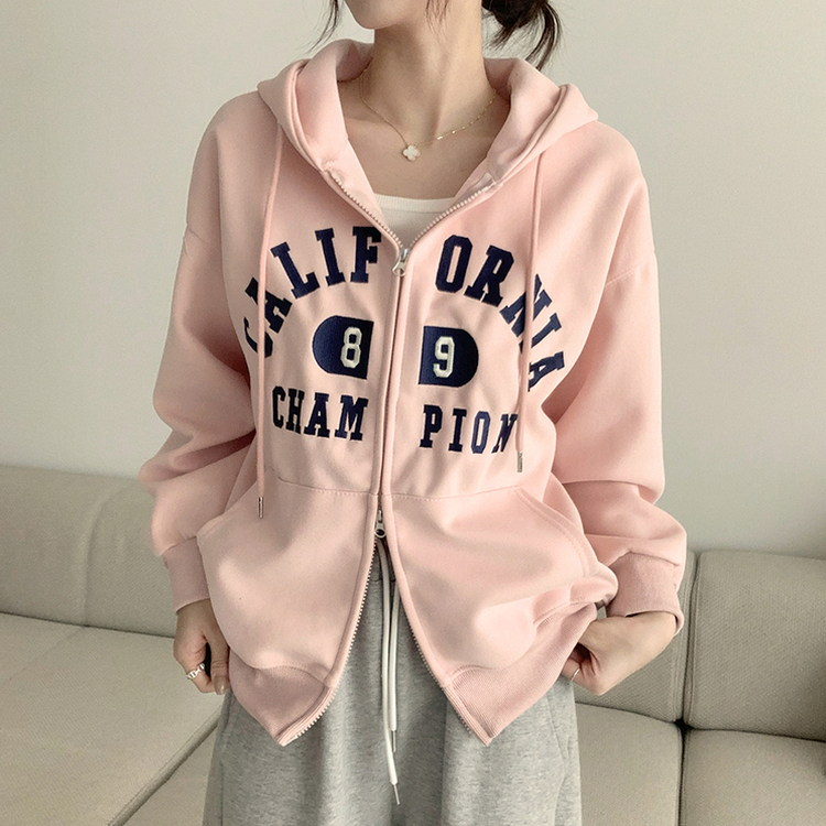 캘리 자수 레터링 봄 긴팔 투웨이 후드 집업 겨울 오버핏 아우터 루즈핏 데일리 후드티 핑크