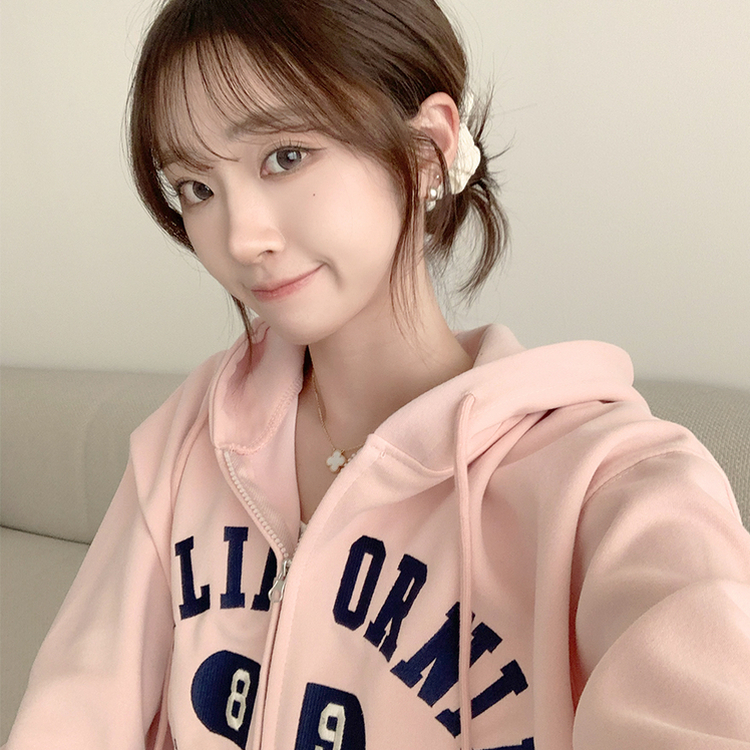 캘리 자수 레터링 봄 긴팔 투웨이 후드 집업 겨울 오버핏 아우터 루즈핏 데일리 후드티 핑크