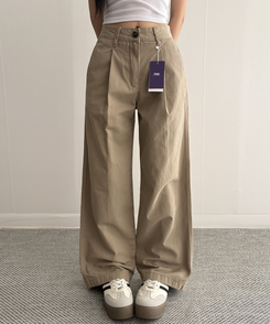 【SHORT/LONG 丈別】ピンタックフラットポケットコットンワイドパンツ BEIGE