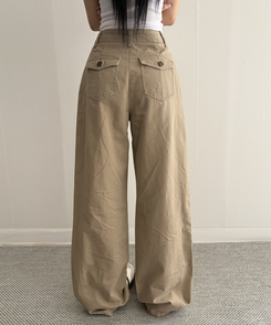 【SHORT/LONG 丈別】ピンタックフラットポケットコットンワイドパンツ BEIGE