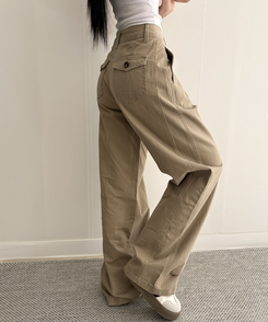 【SHORT/LONG 丈別】ピンタックフラットポケットコットンワイドパンツ BEIGE