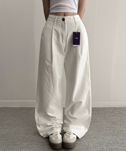 【SHORT/LONG 丈別】ピンタックフラットポケットコットンワイドパンツ IVORY