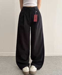 【SHORT/LONG 丈別】ピンタックフラットポケットコットンワイドパンツ BLACK