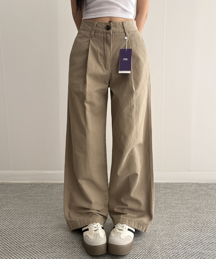 【SHORT/LONG 丈別】ピンタックフラットポケットコットンワイドパンツ BEIGE