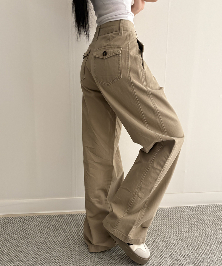 【SHORT/LONG 丈別】ピンタックフラットポケットコットンワイドパンツ BEIGE