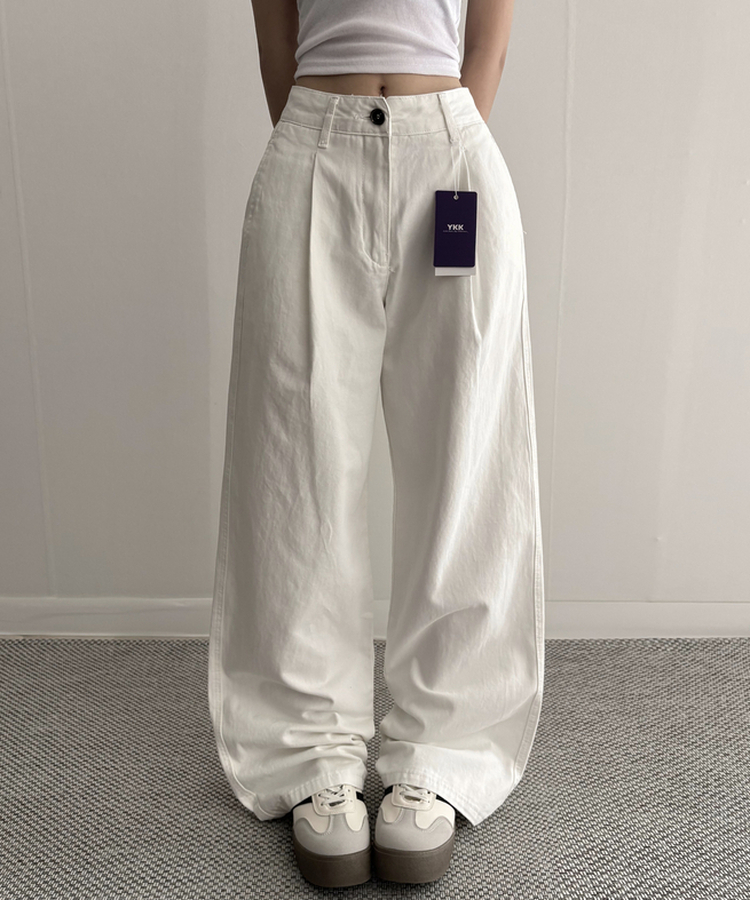 【SHORT/LONG 丈別】ピンタックフラットポケットコットンワイドパンツ IVORY