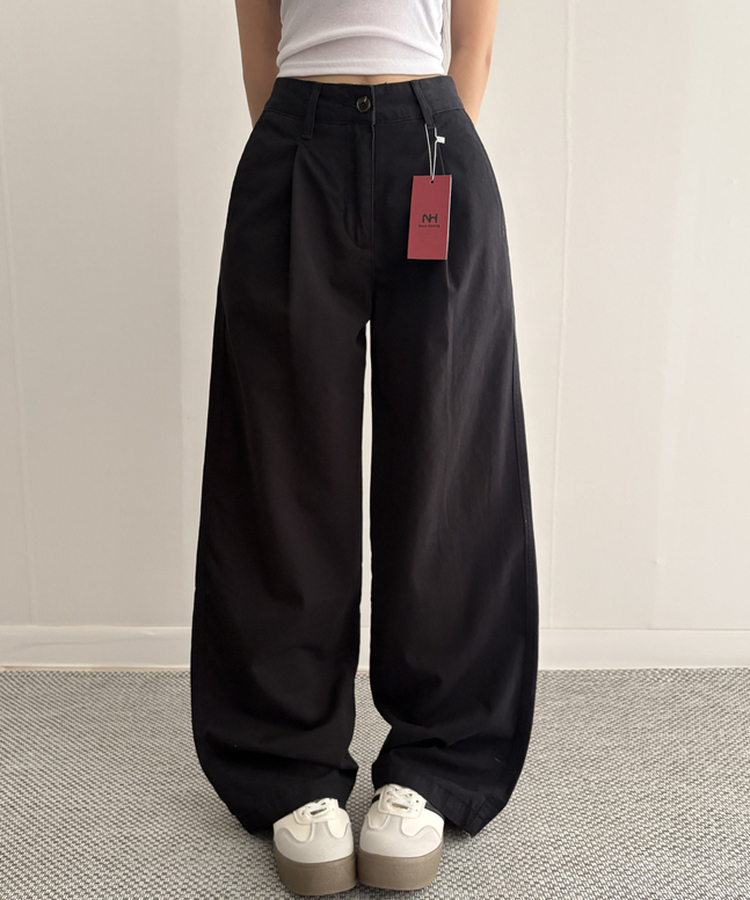 【SHORT/LONG 丈別】ピンタックフラットポケットコットンワイドパンツ BLACK