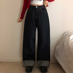 ロールアップワイドデニムパンツ DEEP DENIM