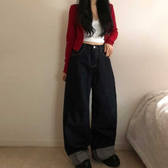 ロールアップワイドデニムパンツ DEEP DENIM