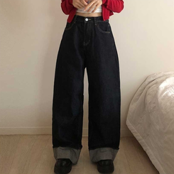 ロールアップワイドデニムパンツ DEEP DENIM