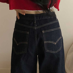 ロールアップワイドデニムパンツ DEEP DENIM