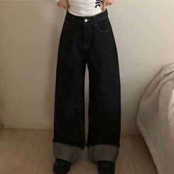 ロールアップワイドデニムパンツ BLACK DENIM