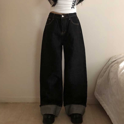 ロールアップワイドデニムパンツ BLACK DENIM