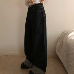 ロールアップワイドデニムパンツ BLACK DENIM