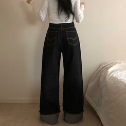 ロールアップワイドデニムパンツ BLACK DENIM