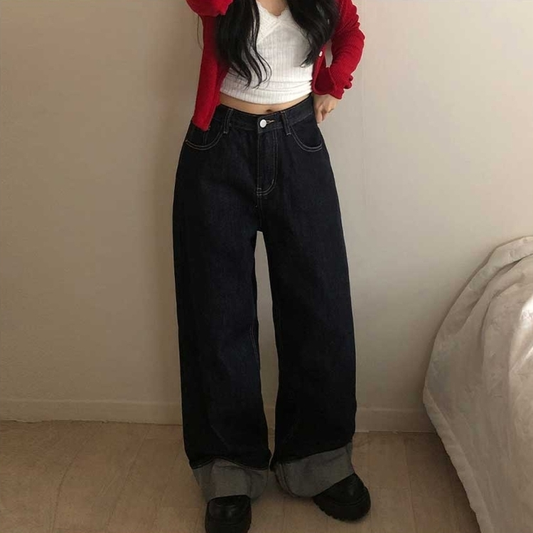 ロールアップワイドデニムパンツ DEEP DENIM