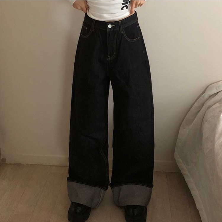 ロールアップワイドデニムパンツ BLACK DENIM