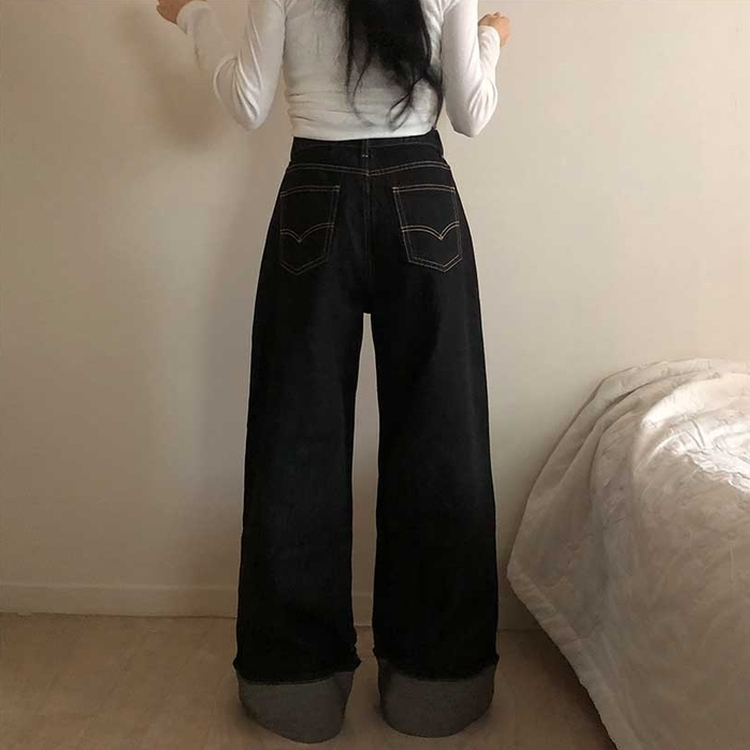 ロールアップワイドデニムパンツ BLACK DENIM