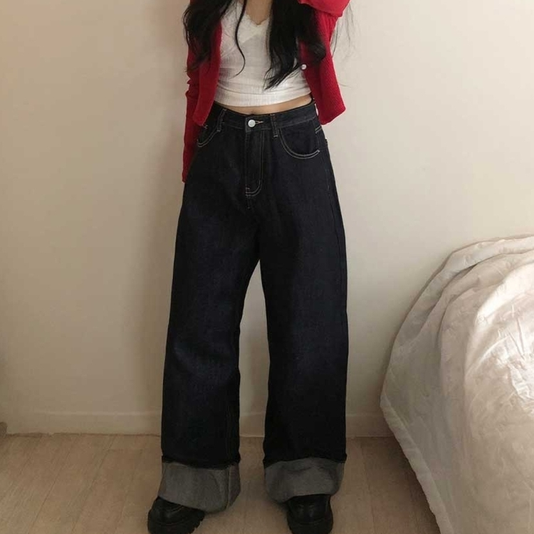 ロールアップワイドデニムパンツ DEEP DENIM