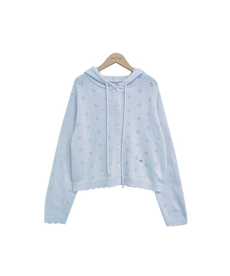 フラワーパンチングフードニットカーディガン
