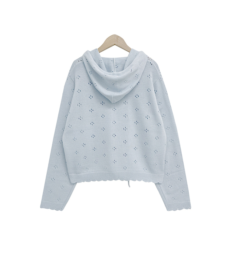 フラワーパンチングフードニットカーディガン