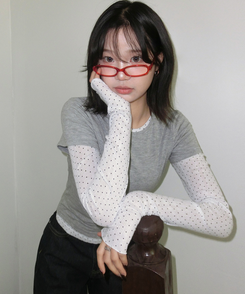 レイヤードドットメロウTシャツセット GREY