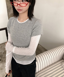 レイヤードドットメロウTシャツセット GREY