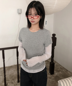 レイヤードドットメロウTシャツセット GREY