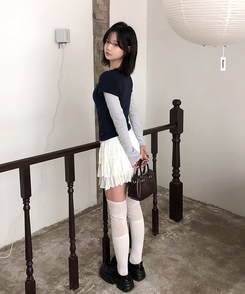 レイヤードドットメロウTシャツセット NAVY