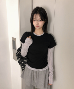 レイヤードドットメロウTシャツセット BLACK