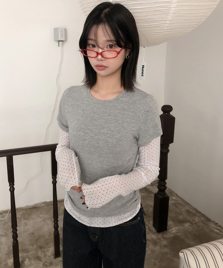 レイヤードドットメロウTシャツセット GREY