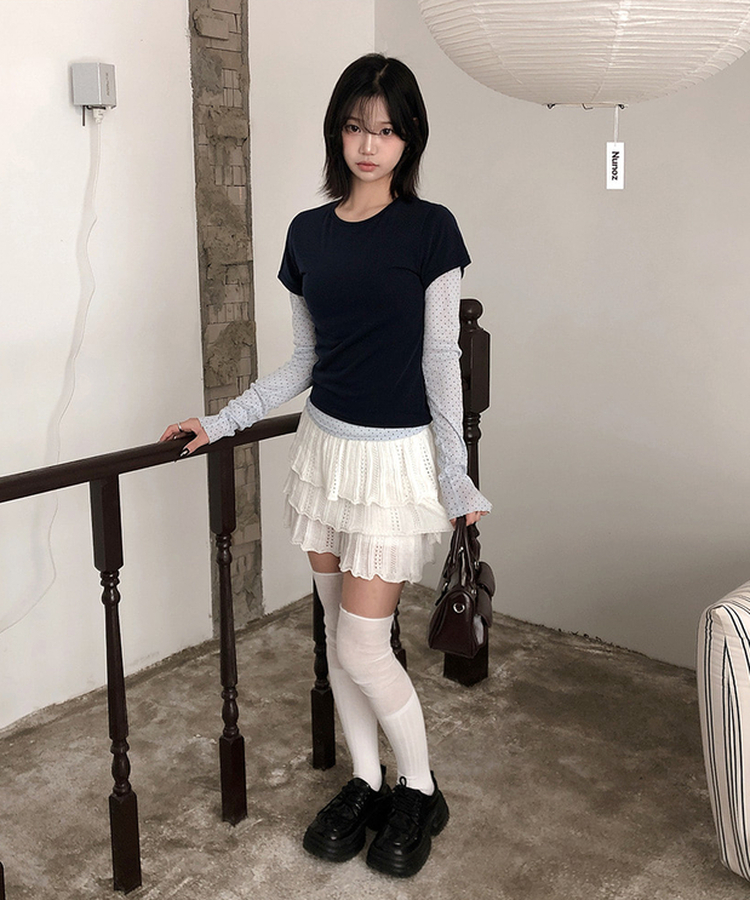 レイヤードドットメロウTシャツセット NAVY