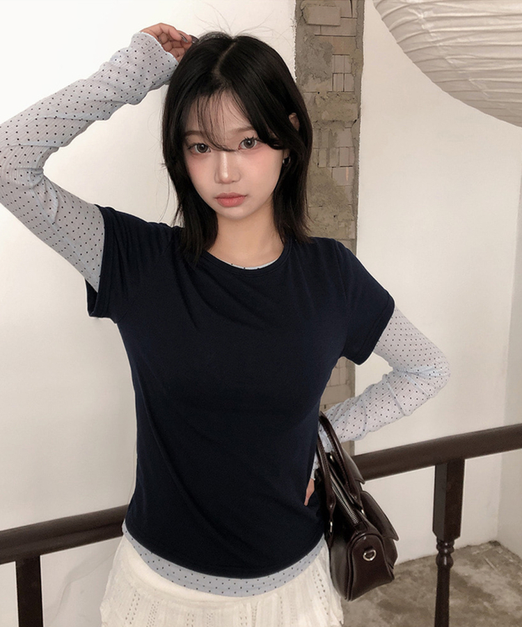 レイヤードドットメロウTシャツセット NAVY