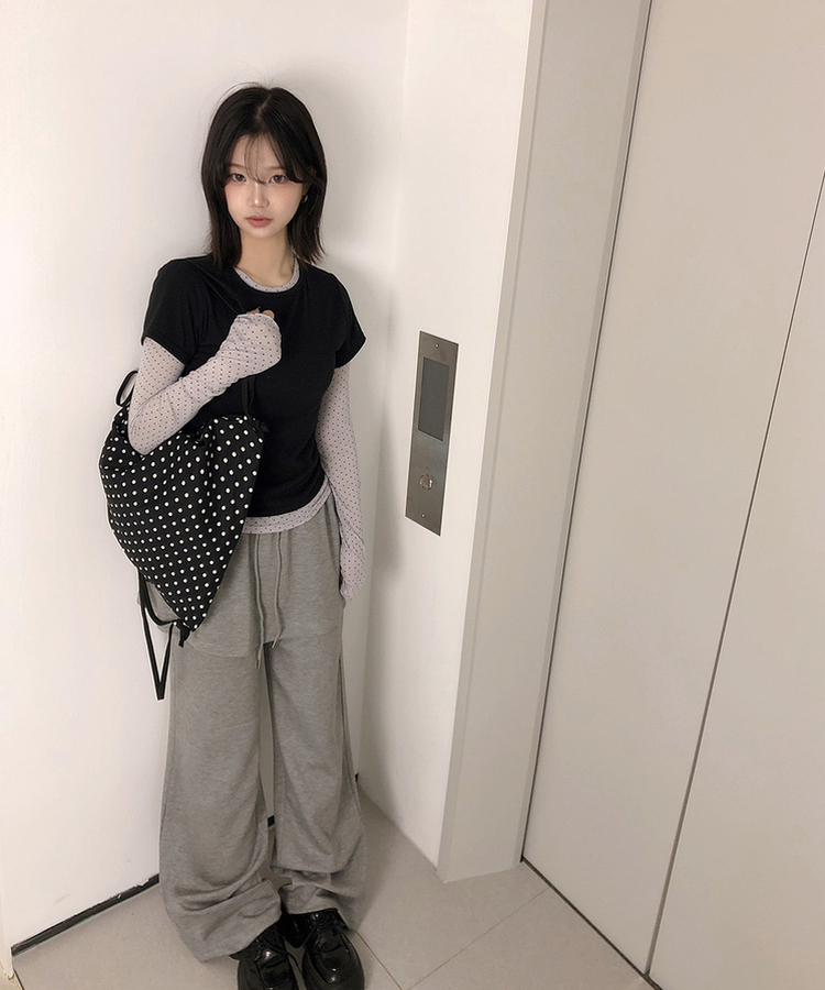 レイヤードドットメロウTシャツセット BLACK